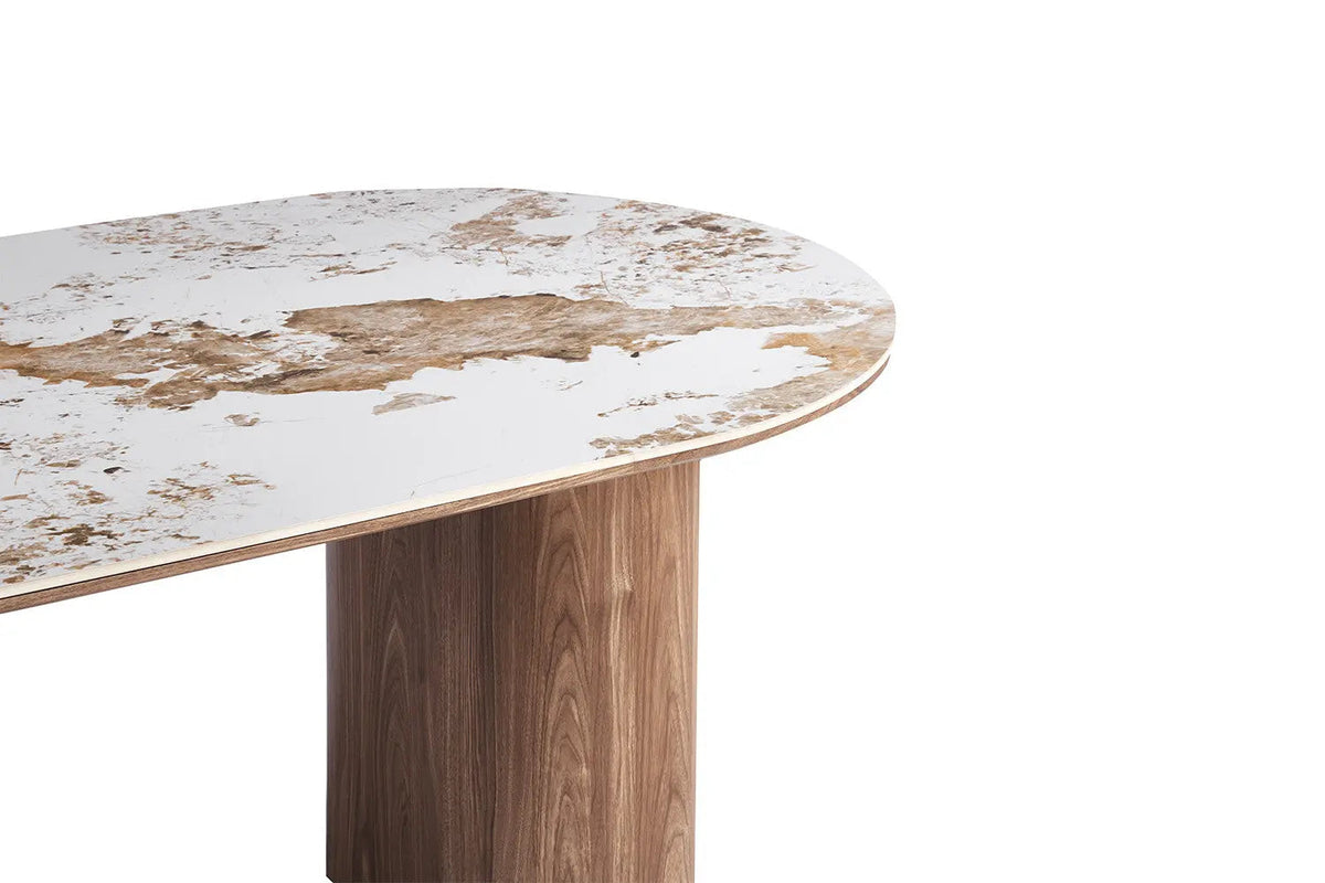 Table à Manger AVORA en Pierre Brillante Beige - 210 x 100 cm