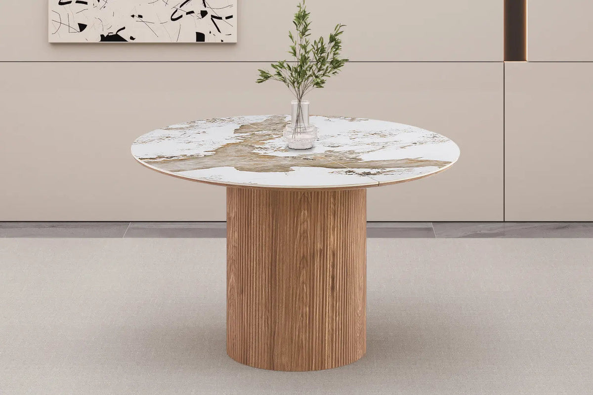 Table à Manger Extensible AVORA en Pierre Brillante Beige - 120 à 200 cm