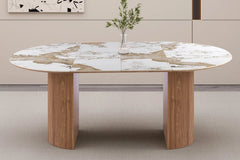 Table à Manger Extensible AVORA en Pierre Brillante Beige - 120 à 200 cm