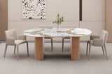 Table à Manger Extensible AVORA en Pierre Brillante Beige - 120 à 200 cm