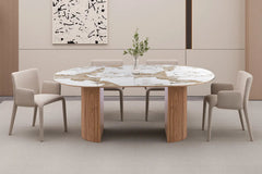 Table à Manger Extensible AVORA en Pierre Brillante Beige - 120 à 200 cm