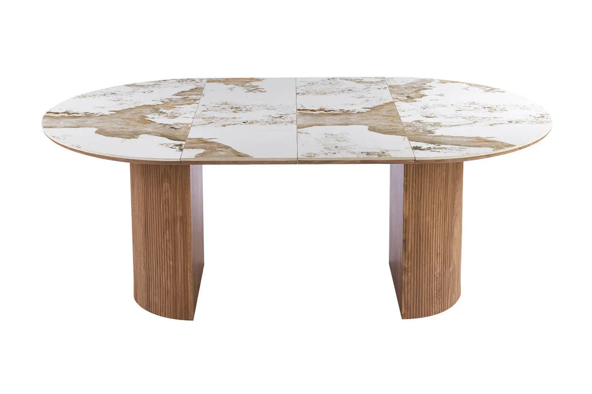 Table à Manger Extensible AVORA en Pierre Brillante Beige - 120 à 200 cm