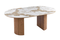 Table à Manger Extensible AVORA en Pierre Brillante Beige - 120 à 200 cm