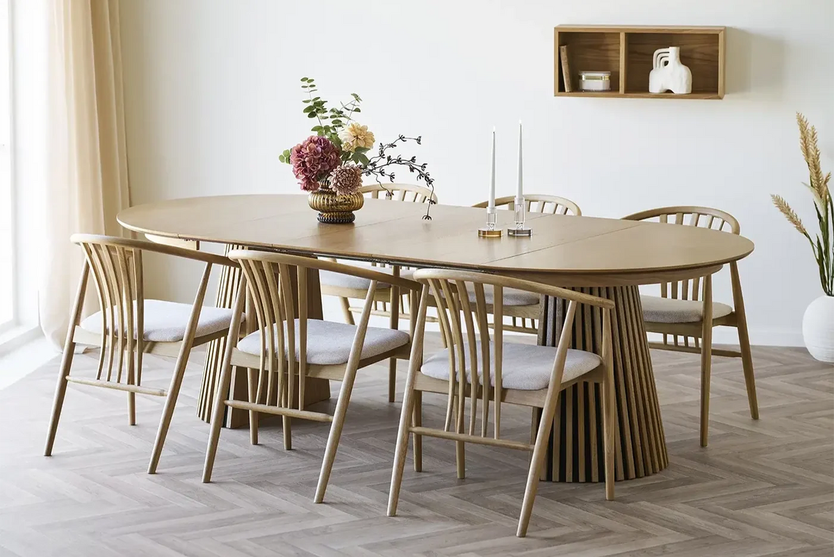 ODÉLIA – Table ronde extensible effet bois naturel – 120 à 240 cm