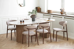 Table à Manger Ovale ATHENS Céramique Blanc Marron -  210 x 100 cm