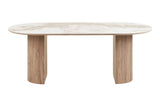 Table à Manger Ovale ATHENS Céramique Blanc Marron -  210 x 100 cm
