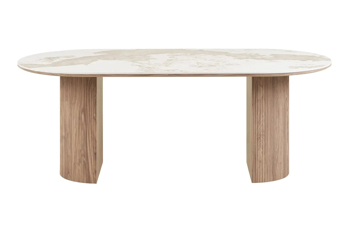 Table à Manger Ovale ATHENS Céramique Blanc Marron -  210 x 100 cm