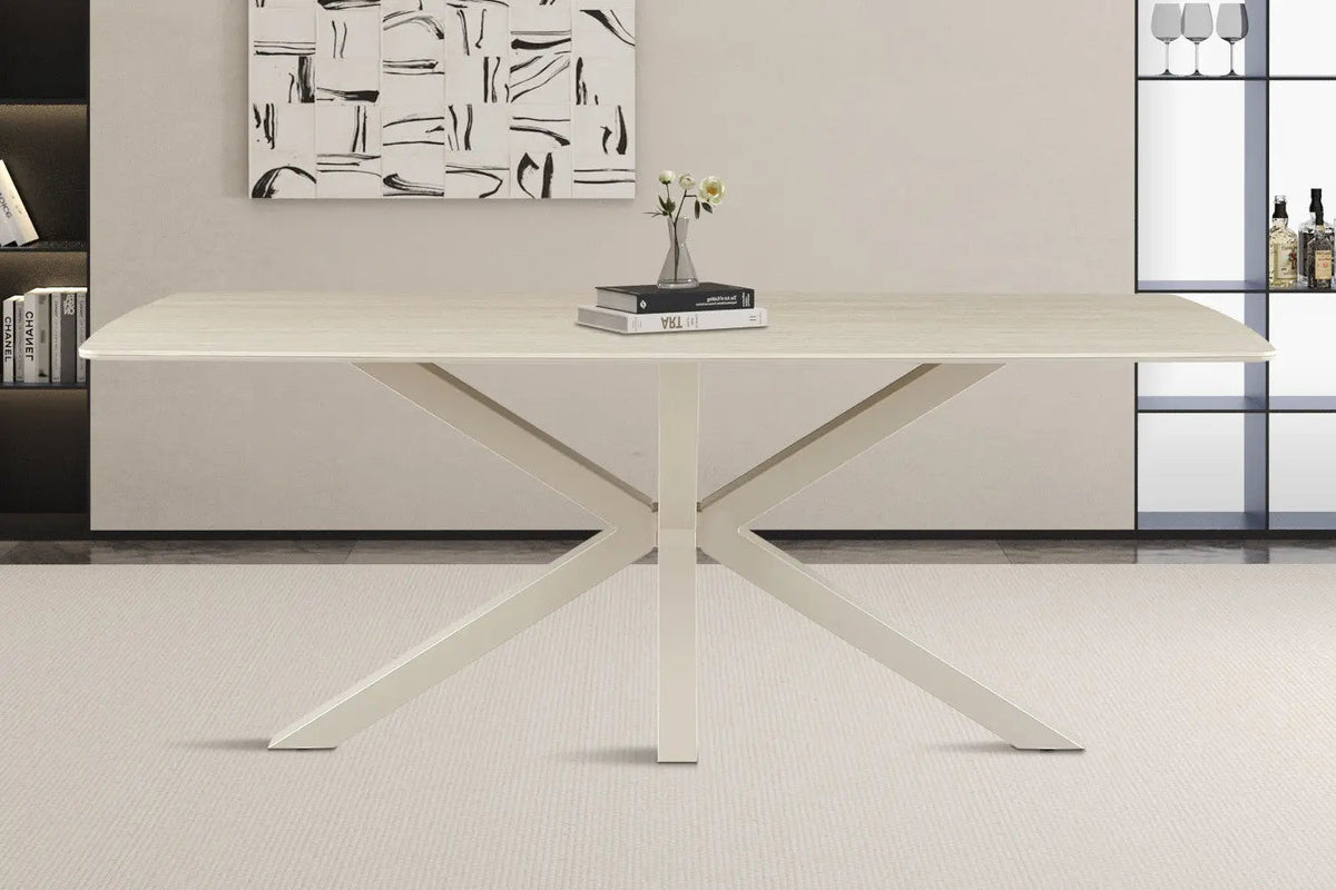 Table à Manger Ovale NOAH en Pierre Frittée Beige - 180 x 90 cm