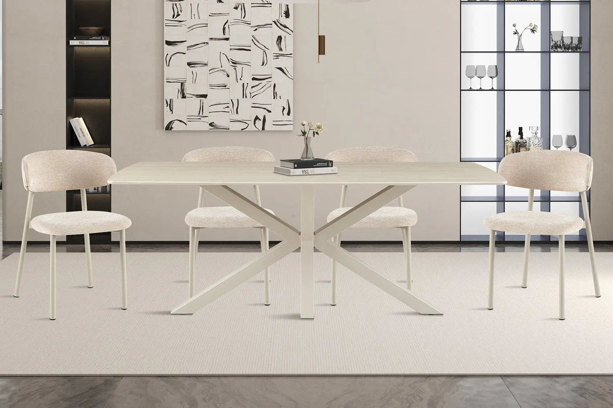 Table à Manger Ovale NOAH en Pierre Frittée Beige - 180 x 90 cm