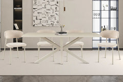 Table à Manger Ovale NOAH en Pierre Frittée Beige - 180 x 90 cm