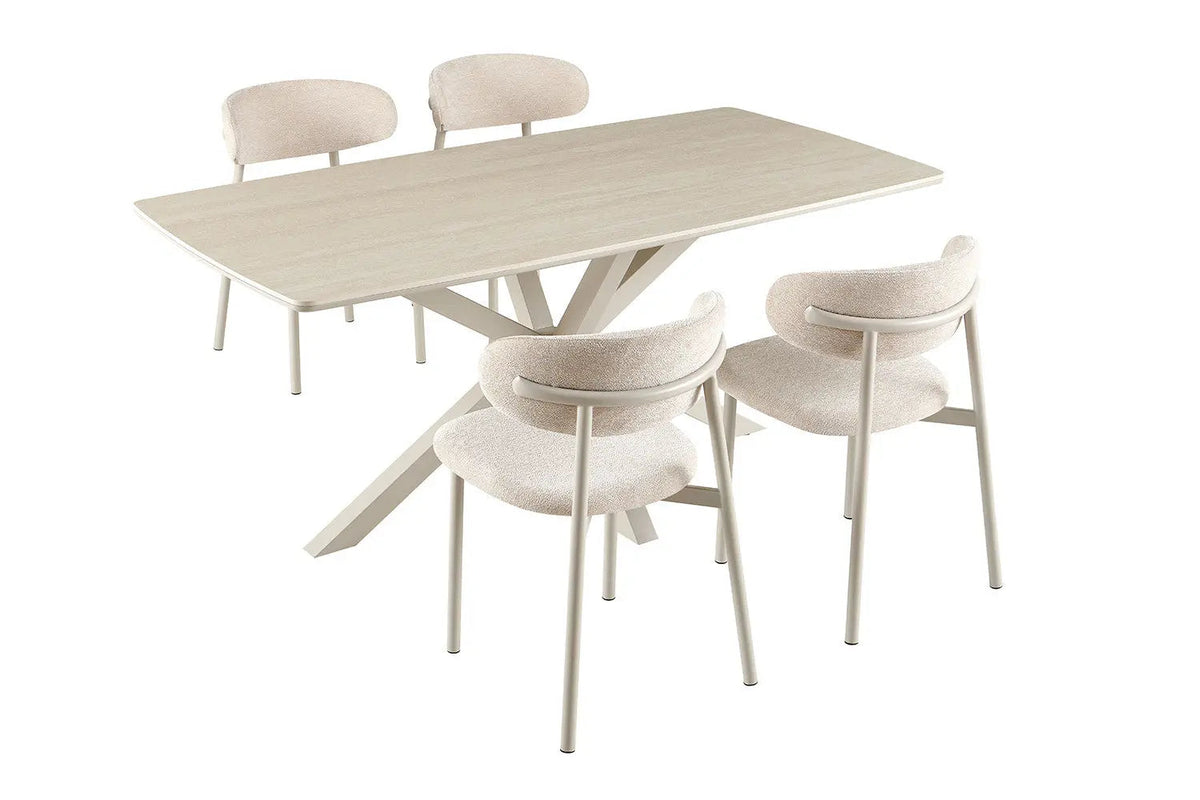 Table à Manger Ovale NOAH en Pierre Frittée Beige - 180 x 90 cm