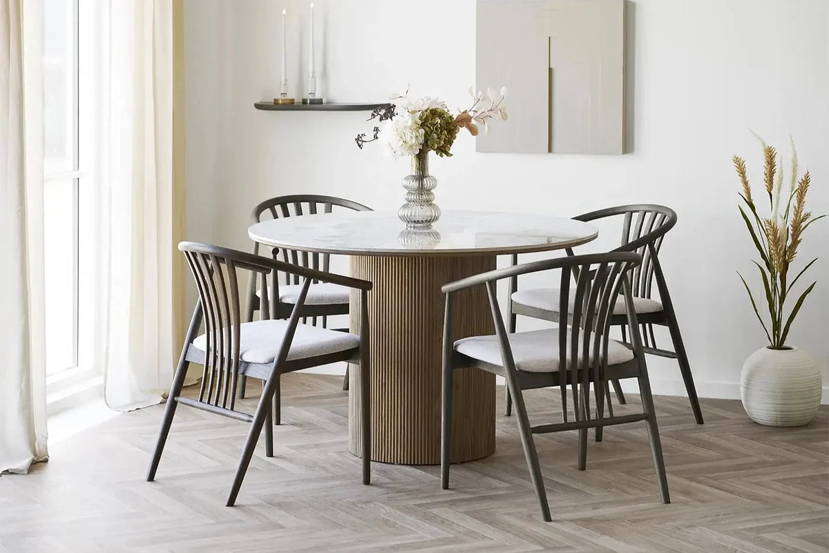 Table Ronde ATHENS en plateau en céramique, blanc, marron foncé - 120 cm