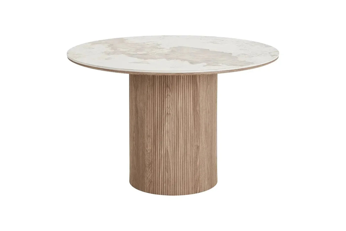 Table Ronde ATHENS en plateau en céramique, blanc, marron foncé - 120 cm
