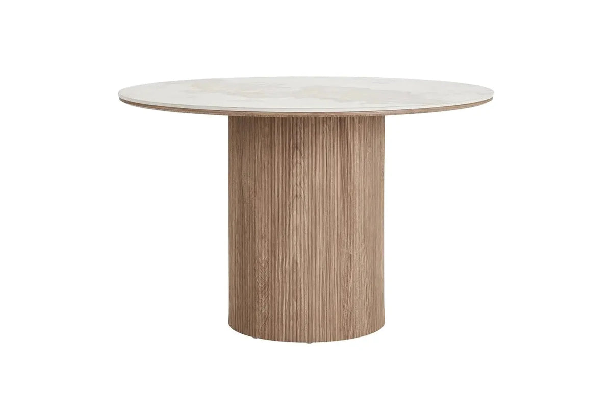 Table Ronde ATHENS en plateau en céramique, blanc, marron foncé - 120 cm