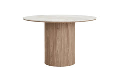 Table Ronde ATHENS en plateau en céramique, blanc, marron foncé - 120 cm