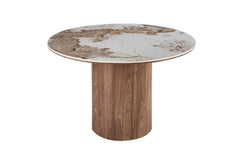 Table à Manger Ronde AVORA en Pierre Brillante Brun Doré - Ø 120 cm