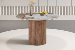 Table à Manger Ronde AVORA en Pierre Brillante Brun Doré - Ø 120 cm