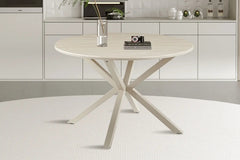 Table à Manger Ronde NOAH en Pierre Frittée Beige - Ø 120 cm