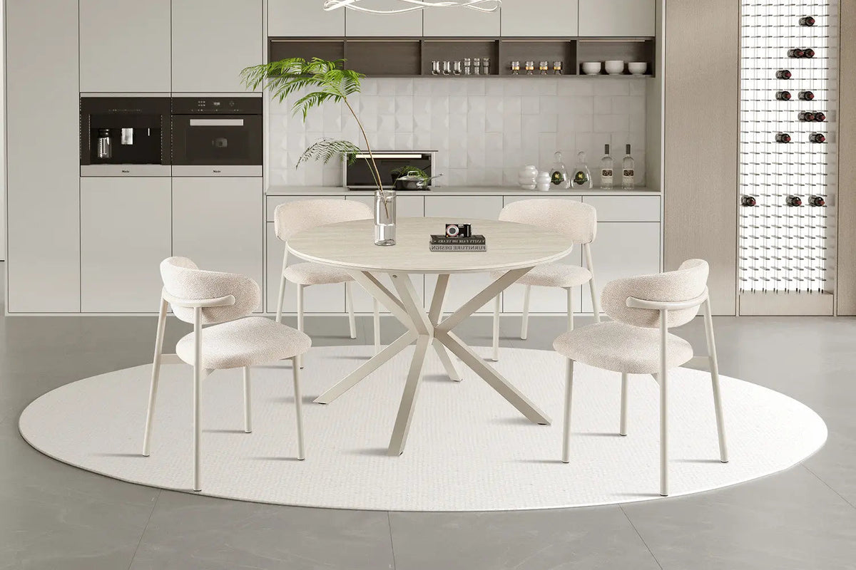 Table à Manger Ronde NOAH en Pierre Frittée Beige - Ø 120 cm