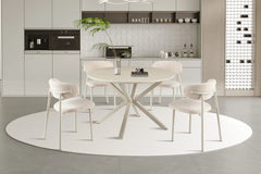 Table à Manger Ronde NOAH en Pierre Frittée Beige - Ø 120 cm