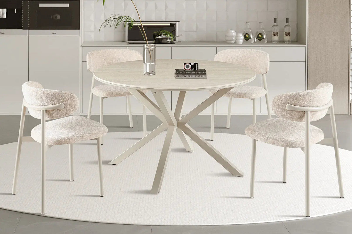 Table à Manger Ronde NOAH en Pierre Frittée Beige - Ø 120 cm