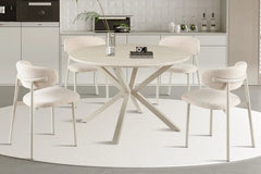 Table à Manger Ronde NOAH en Pierre Frittée Beige - Ø 120 cm