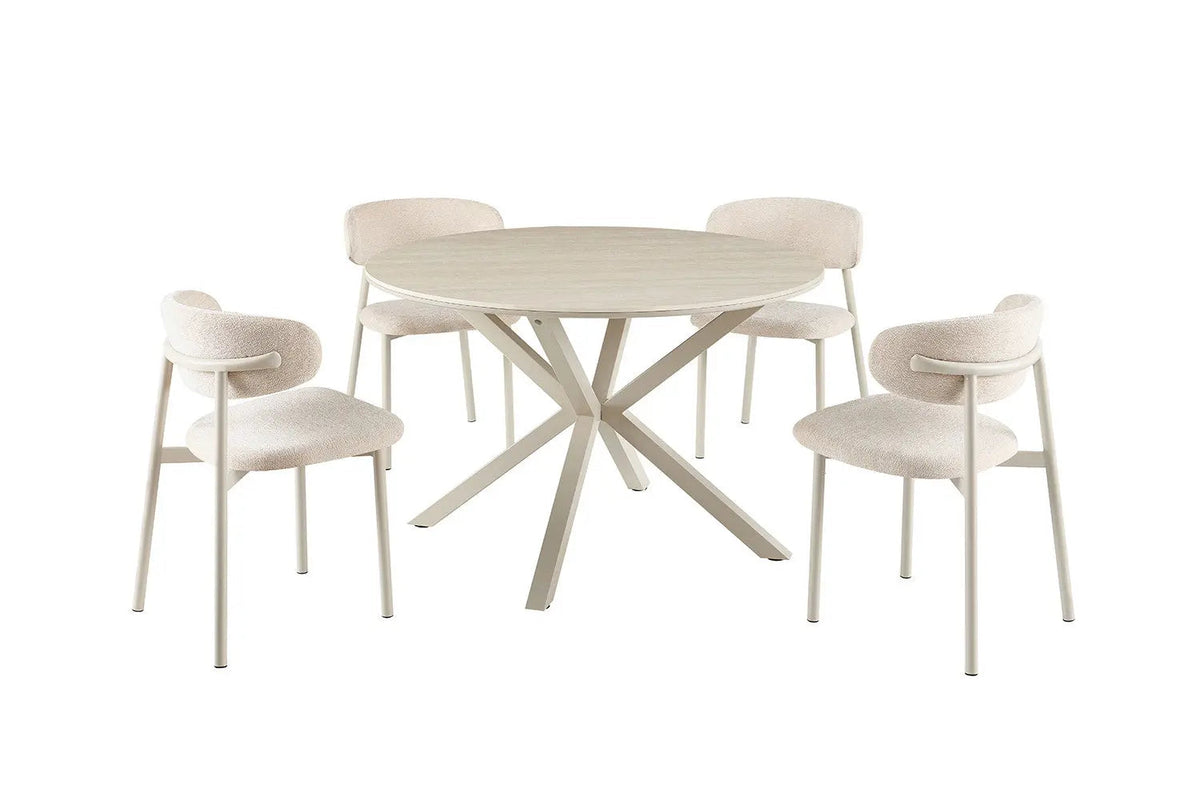 Table à Manger Ronde NOAH en Pierre Frittée Beige - Ø 120 cm