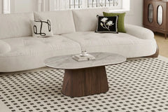 Table basse VEKO Décor Chêne et Plateau Pierre Frittée - 120 x 70 cm