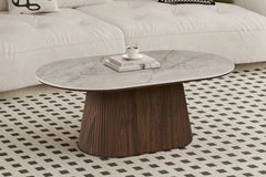 Table basse VEKO Décor Chêne et Plateau Pierre Frittée - 120 x 70 cm