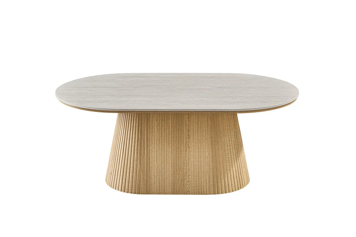Table basse VEKO Décor Chêne et Plateau Pierre Frittée - 120 x 70 cm