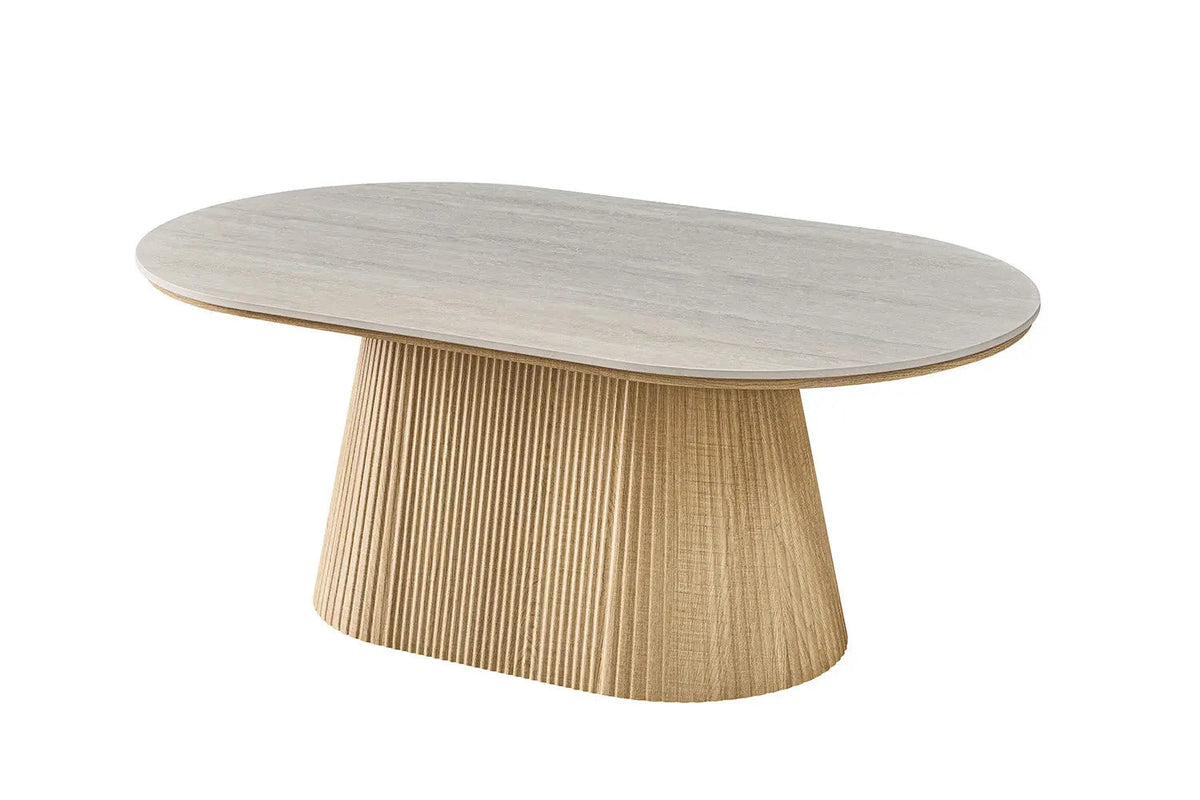 Table basse VEKO Décor Chêne et Plateau Pierre Frittée - 120 x 70 cm