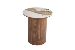 Table d'Appoint Ronde AVORA en Pierre Brillante Brun Doré - Ø 45 cm