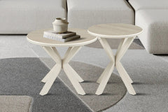 Table d'Appoint Ronde NOAH en Pierre Frittée Beige - Ø 50 cm