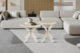Table d'Appoint Ronde NOAH en Pierre Frittée Beige - Ø 50 cm