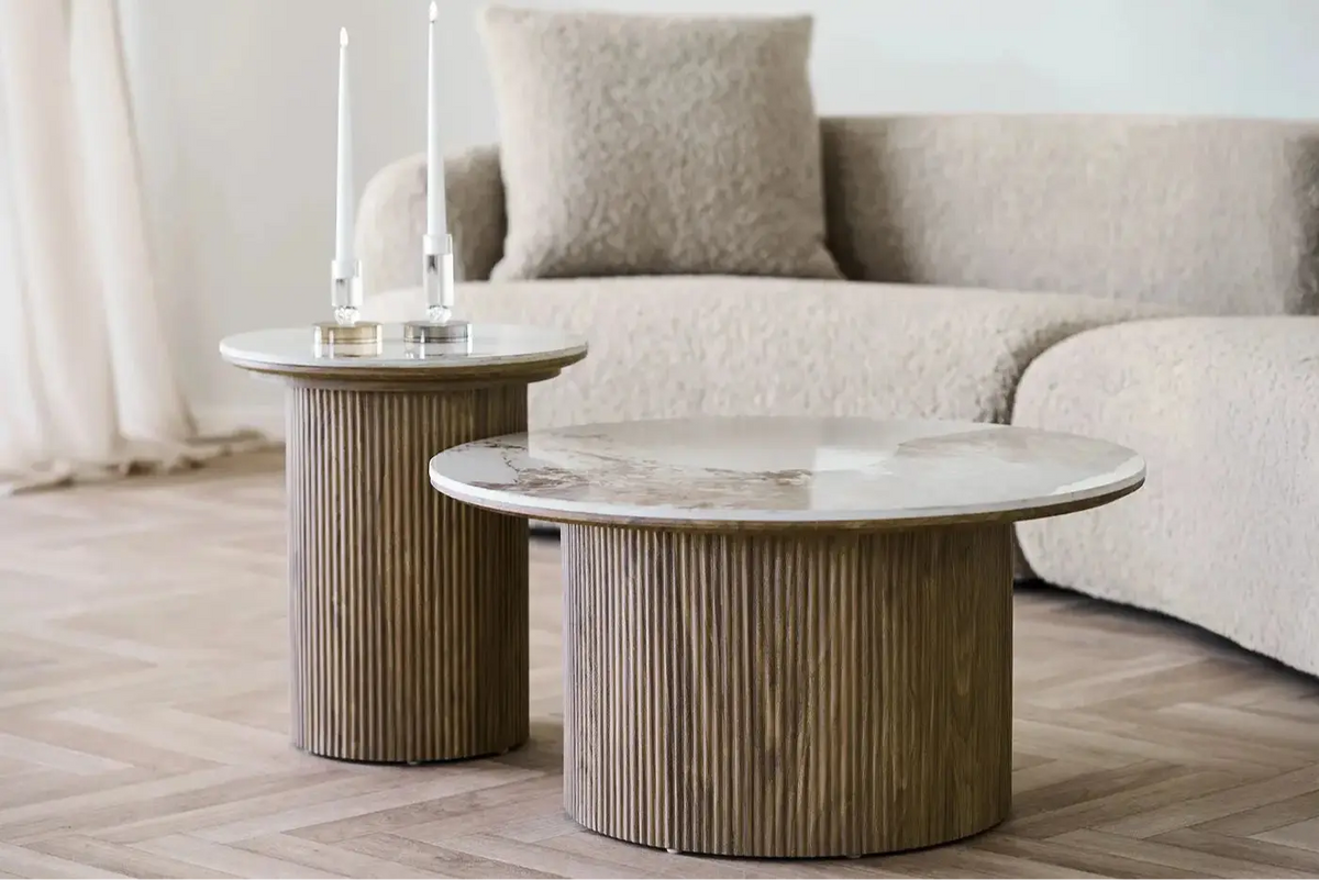 Table basse ATHENS avec un plateau en céramique, blanc et marron foncé - 80x40 cm