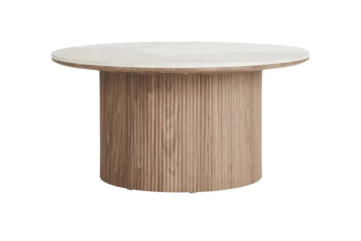 Table basse ATHENS avec un plateau en céramique, blanc et marron foncé - 80x40 cm