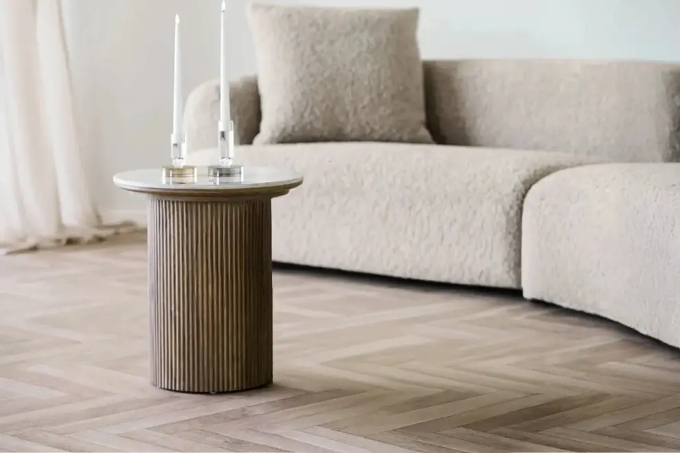 Table d'appoint ATHENS avec un plateau en céramique, blanc et marron foncé - 45x50 cm