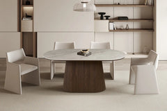 Table de salle à manger VEKO Ovale Décor Chêne et Plateau Pierre Frittée - 180 x 90 cm