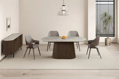 Table de salle à manger VEKO Ovale Décor Chêne et Plateau Pierre Frittée - 180 x 90 cm