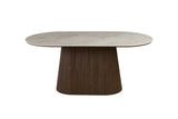 Table de salle à manger VEKO Ovale Décor Chêne et Plateau Pierre Frittée - 180 x 90 cm