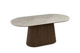Table de salle à manger VEKO Ovale Décor Chêne et Plateau Pierre Frittée - 180 x 90 cm