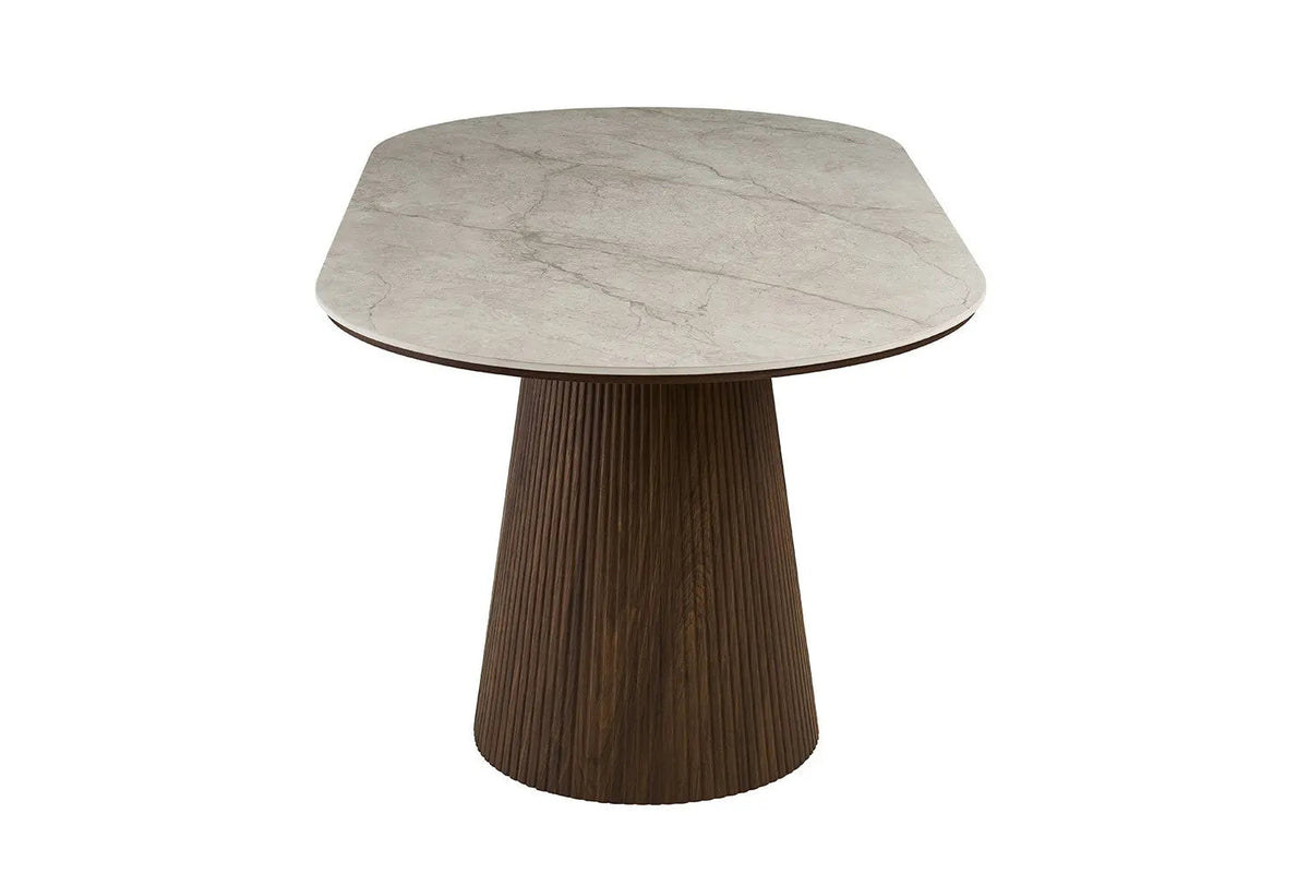 Table de salle à manger VEKO Ovale Décor Chêne et Plateau Pierre Frittée - 180 x 90 cm