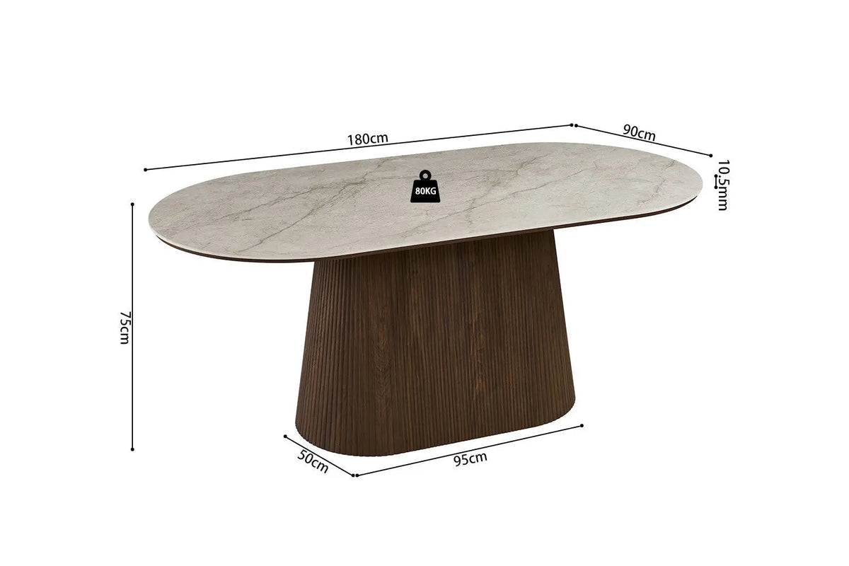 Table de salle à manger VEKO Ovale Décor Chêne et Plateau Pierre Frittée - 180 x 90 cm