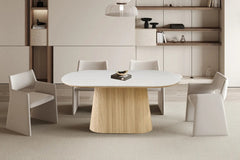 Table de salle à manger VEKO Ovale Décor Chêne et Plateau Pierre Frittée - 180 x 90 cm
