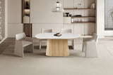 Table de salle à manger VEKO Ovale Décor Chêne et Plateau Pierre Frittée - 180 x 90 cm