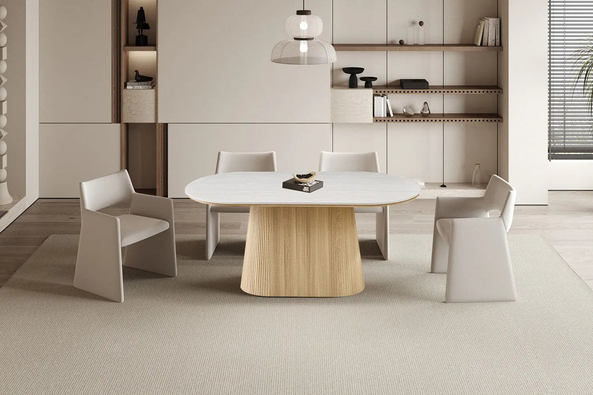 Table de salle à manger VEKO Ovale Décor Chêne et Plateau Pierre Frittée - 180 x 90 cm