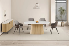 Table de salle à manger VEKO Ovale Décor Chêne et Plateau Pierre Frittée - 180 x 90 cm