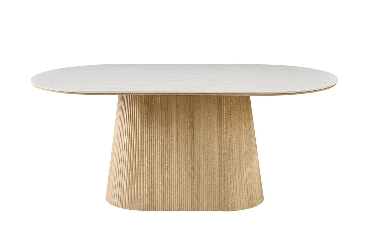 Table de salle à manger VEKO Ovale Décor Chêne et Plateau Pierre Frittée - 180 x 90 cm