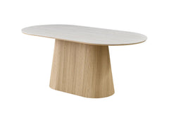 Table de salle à manger VEKO Ovale Décor Chêne et Plateau Pierre Frittée - 180 x 90 cm