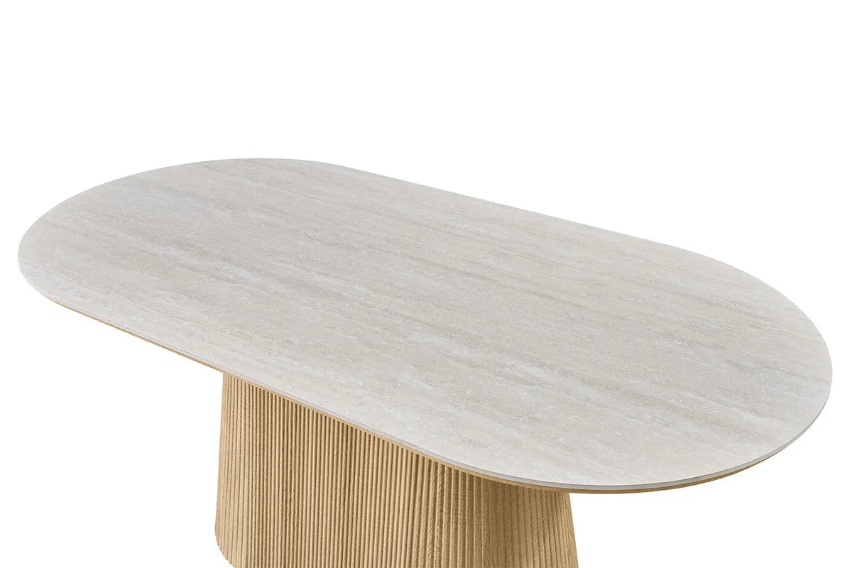 Table de salle à manger VEKO Ovale Décor Chêne et Plateau Pierre Frittée - 180 x 90 cm